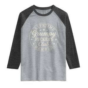 Grumpy Fucker's Club Lifetime Member Raglan Shirt TS11 Heather Gray Heather Charcoal Print Your Wear