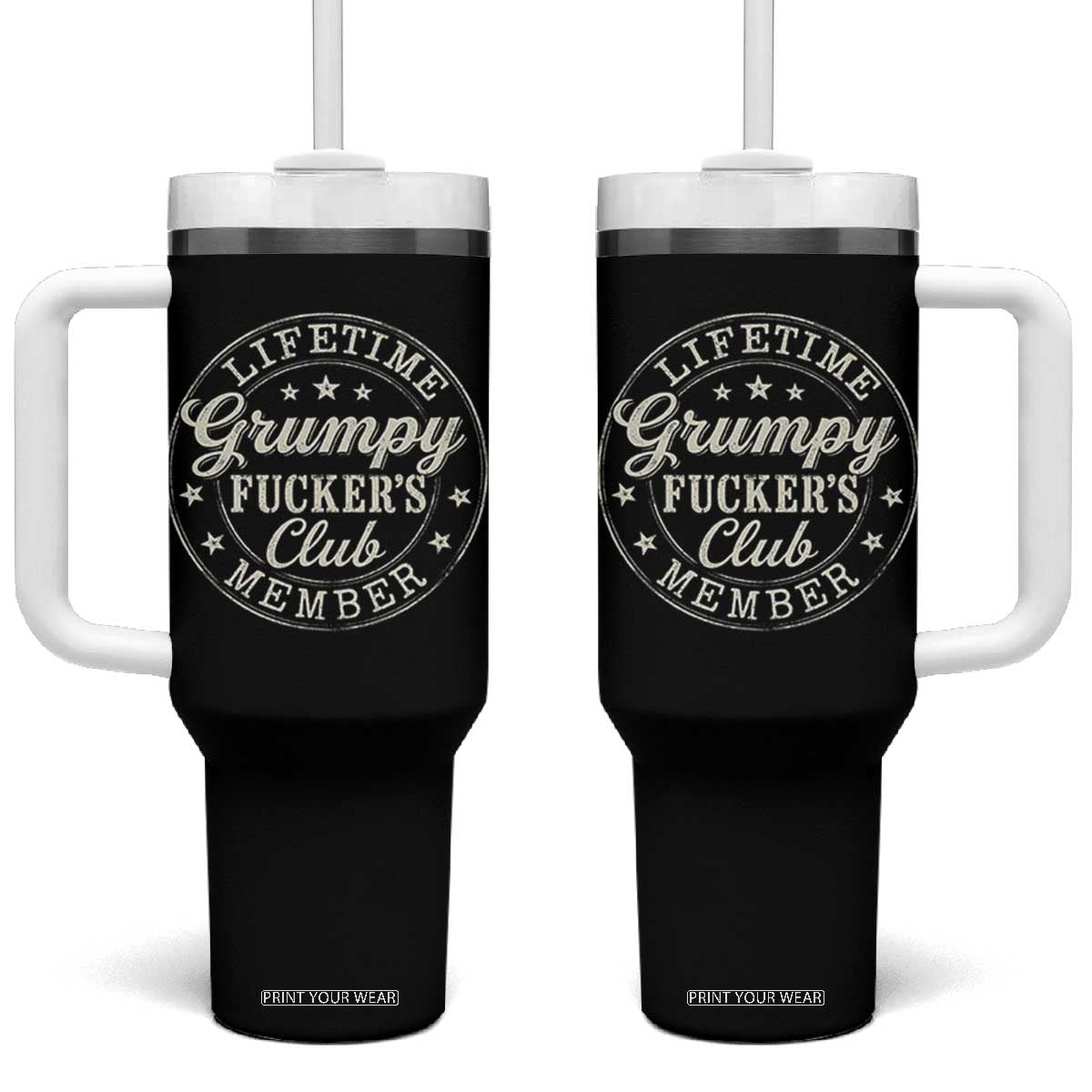 Grumpy Fucker's Club Lifetime Member Tumbler With Handle TS11 One Size: 40 oz Black Print Your Wear