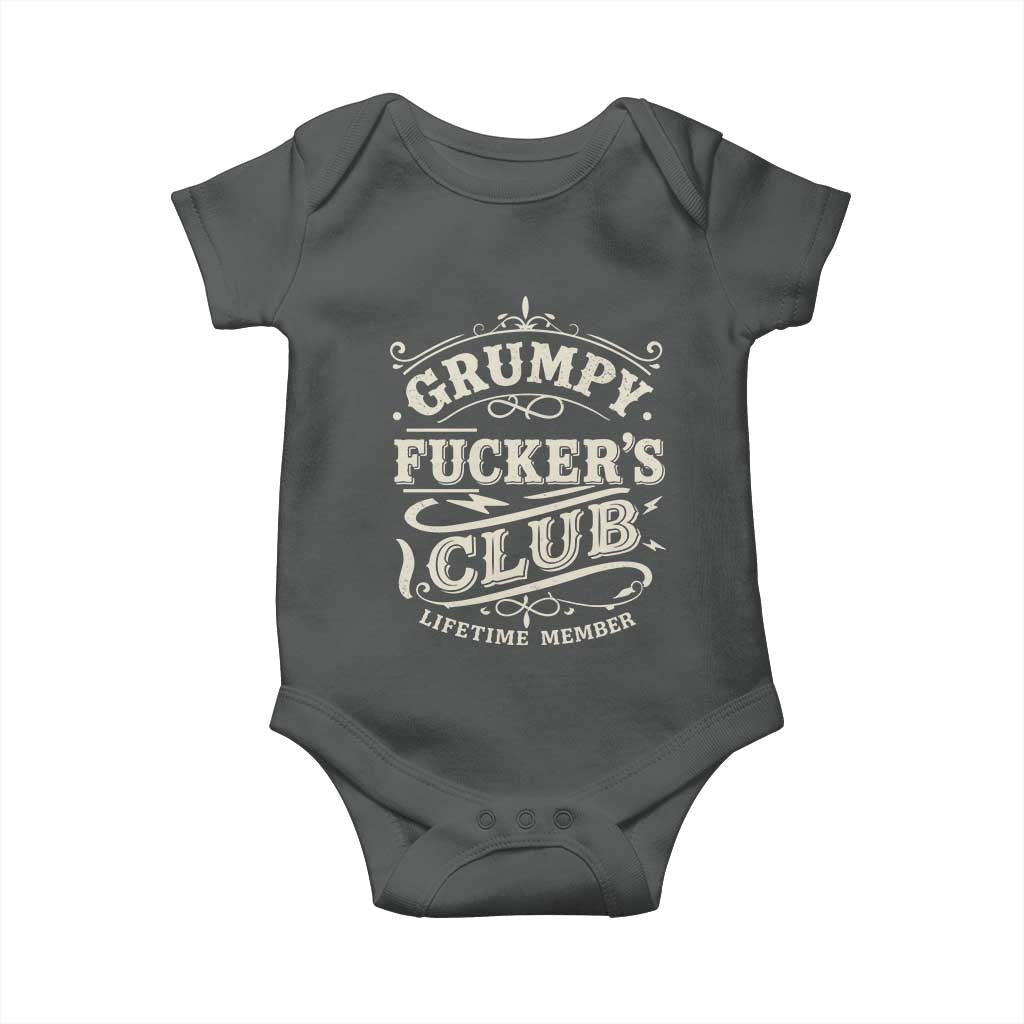 Grumpy Fucker's Club Lifetime Member Baby Onesie Funny Sarcastic TS11 Dark Heather Print Your Wear