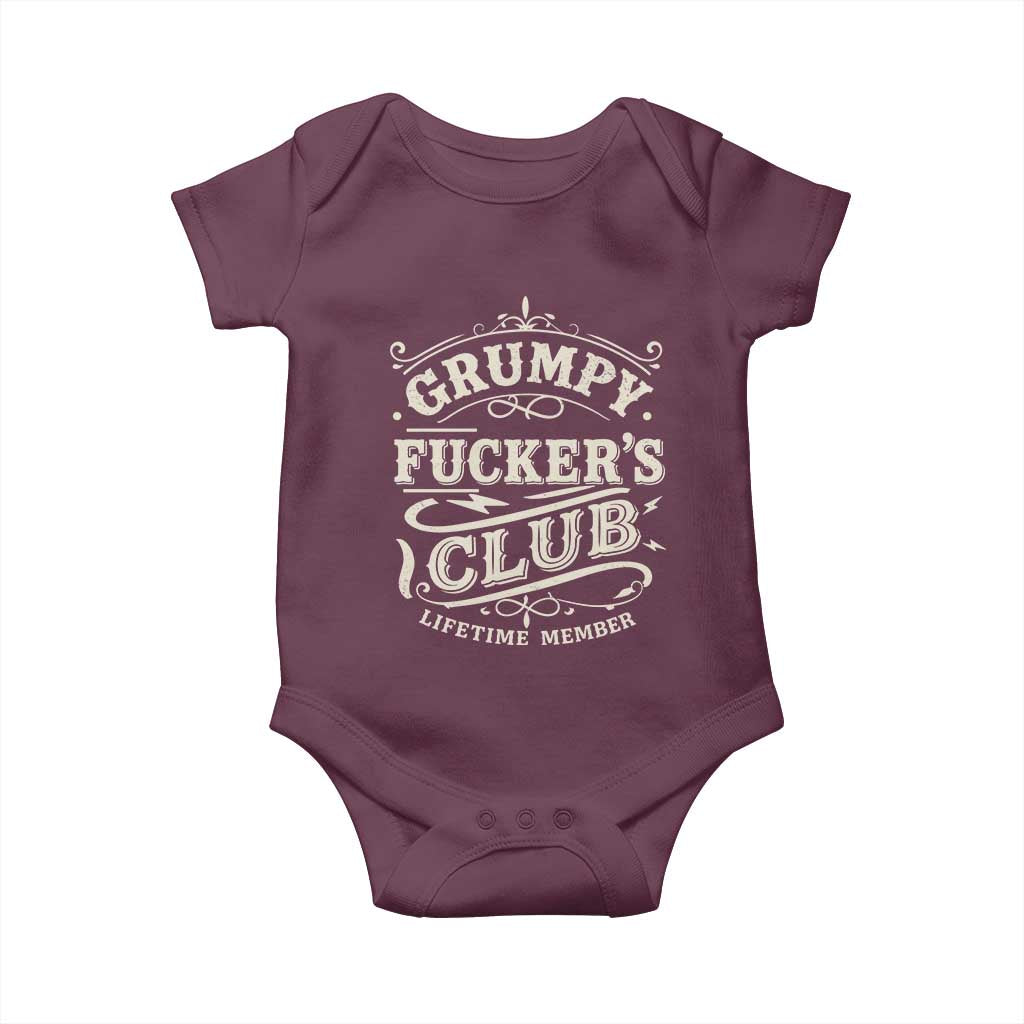 Grumpy Fucker's Club Lifetime Member Baby Onesie Funny Sarcastic TS11 Maroon Print Your Wear