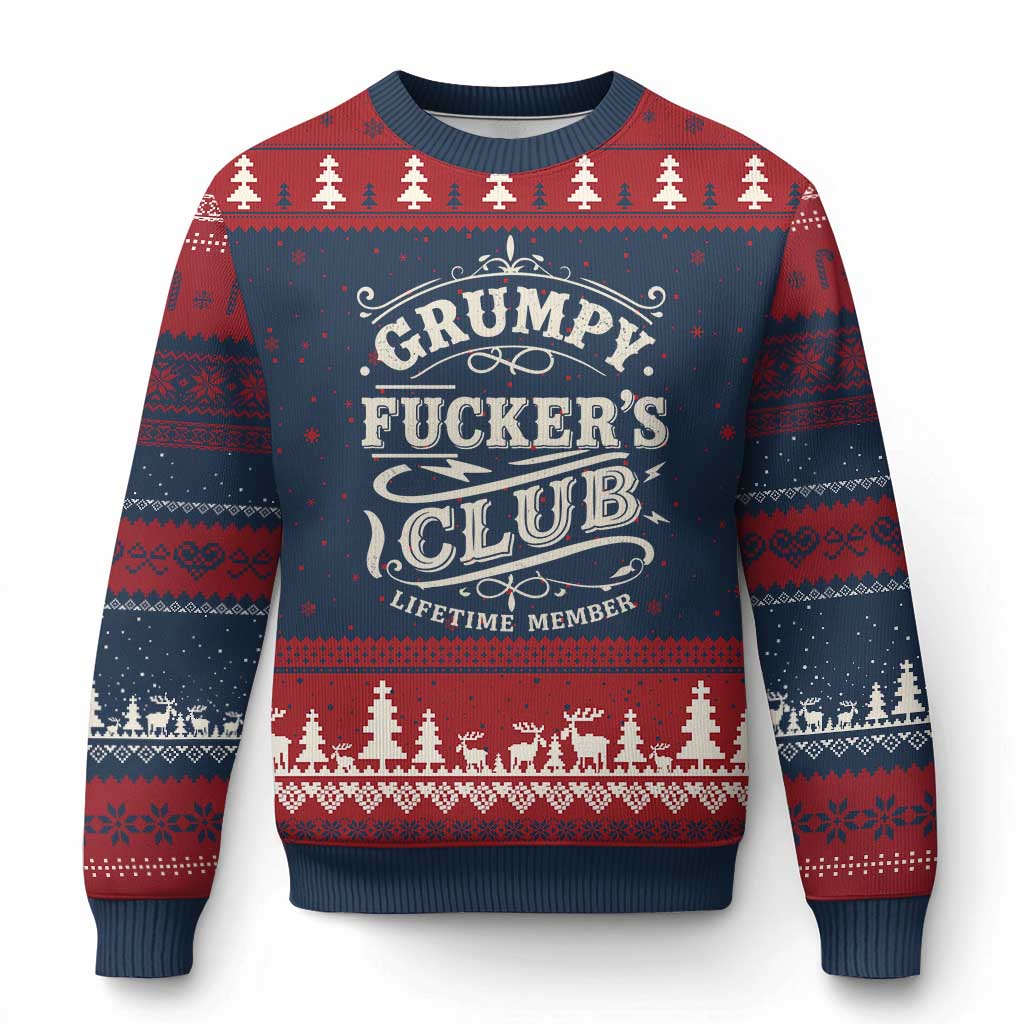 Grumpy Fucker's Club Lifetime Member Ugly Christmas Sweater Funny Sarcastic TS11 Navy Red Print Your Wear