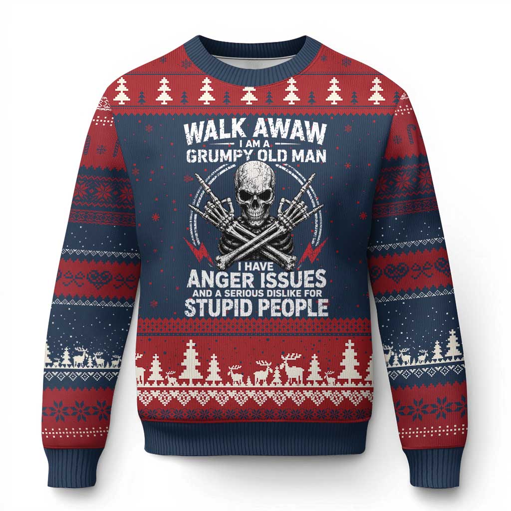 Walk Away I Am A Grumpy Old Man I Have Anger Issues Ugly Christmas Sweater Funny Senior Citizen TS11 Navy Red Print Your Wear