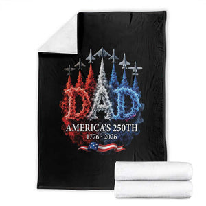 Dad USA 250th Anniversary Throw Blanket Jet Fighter American Flag Father's Day 4th of July TS11 Black Print Your Wear