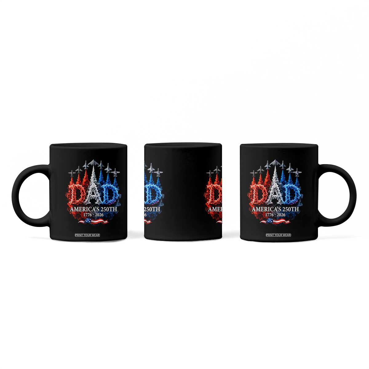 Dad USA 250th Anniversary Coffee Mug Jet Fighter American Flag Father's Day 4th of July TS11 Print Your Wear
