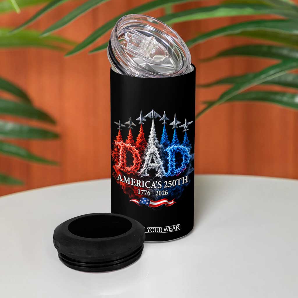 Dad USA 250th Anniversary 4 in 1 Can Cooler Tumbler Jet Fighter American Flag Father's Day 4th of July TS11 Print Your Wear