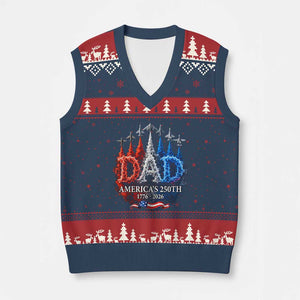 Dad USA 250th Anniversary V-Neck Knit Sweater Vest Jet Fighter American Flag Father's Day 4th of July TS11 Navy Red Print Your Wear