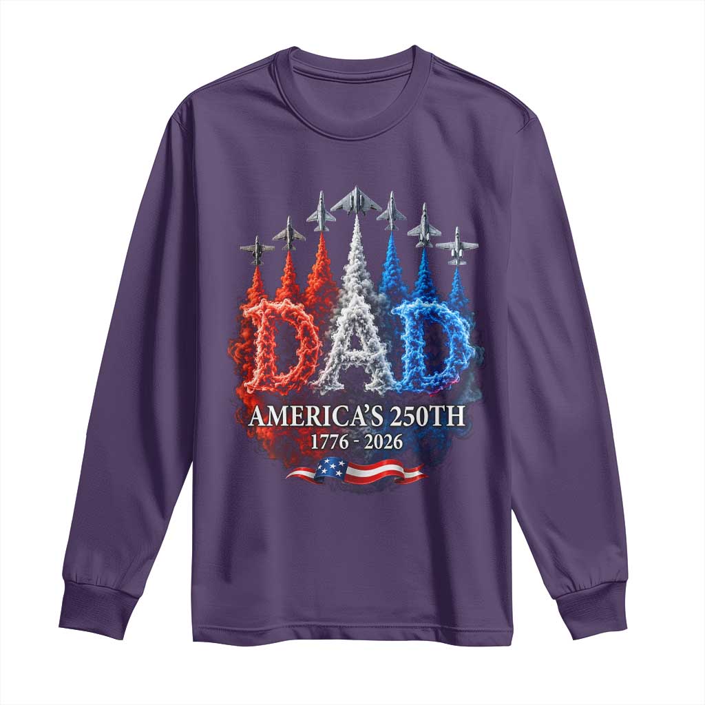 Dad USA 250th Anniversary Long Sleeve Shirt Jet Fighter American Flag Father's Day 4th of July TS11 Purple Print Your Wear