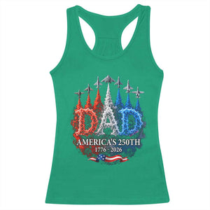 Dad USA 250th Anniversary Racerback Tank Top Jet Fighter American Flag Father's Day 4th of July TS11 Irish Green Print Your Wear