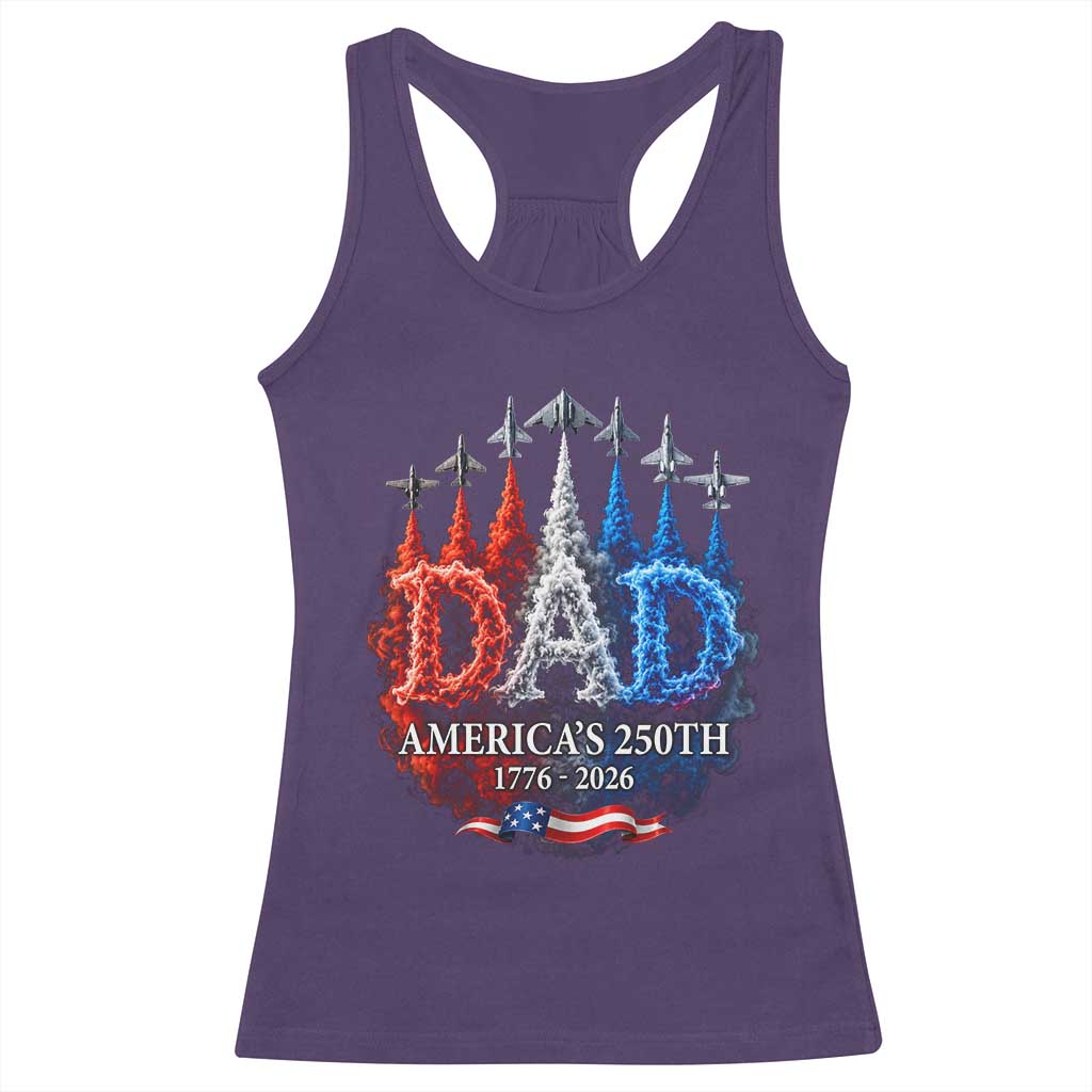 Dad USA 250th Anniversary Racerback Tank Top Jet Fighter American Flag Father's Day 4th of July TS11 Purple Print Your Wear