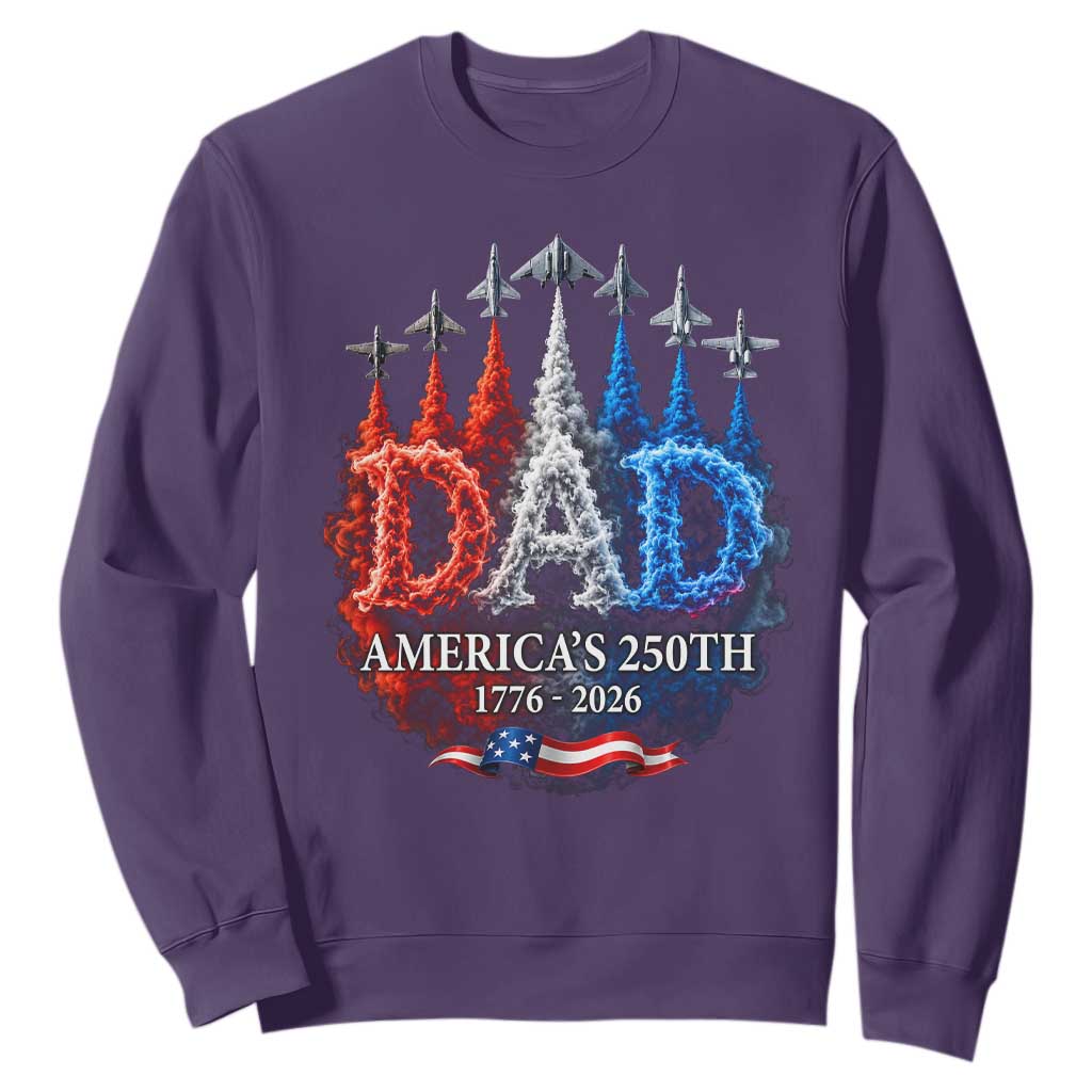 Dad USA 250th Anniversary Sweatshirt Jet Fighter American Flag Father's Day 4th of July TS11 Purple Print Your Wear