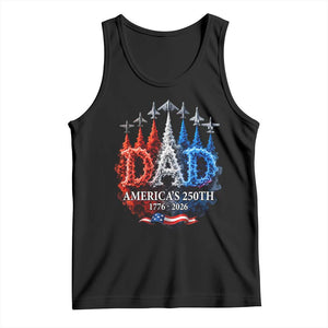 Dad USA 250th Anniversary Tank Top Jet Fighter American Flag Father's Day 4th of July TS11 Black Print Your Wear