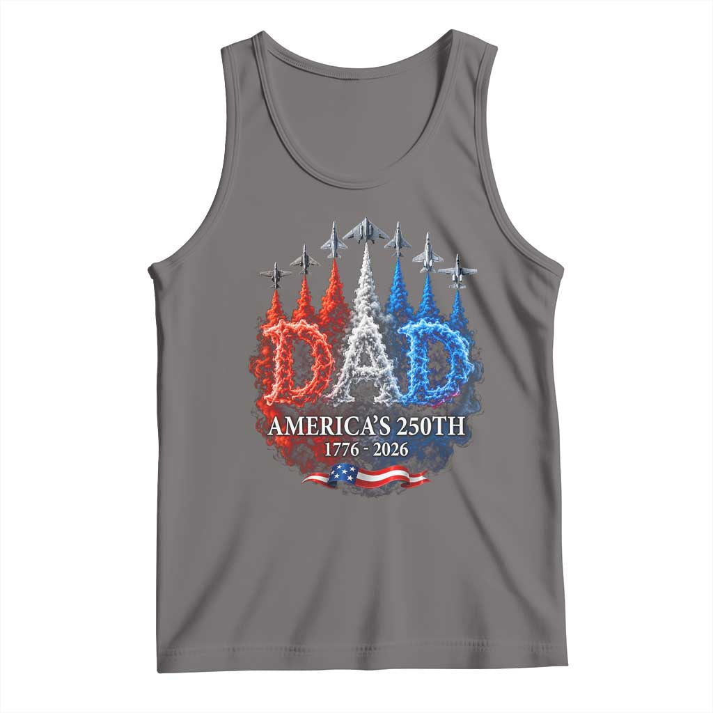 Dad USA 250th Anniversary Tank Top Jet Fighter American Flag Father's Day 4th of July TS11 Deep Heather Print Your Wear