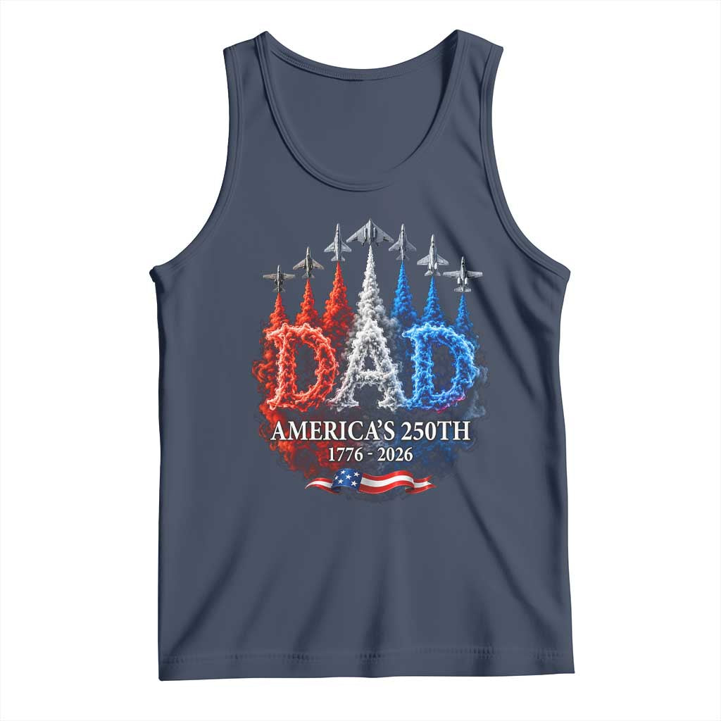 Dad USA 250th Anniversary Tank Top Jet Fighter American Flag Father's Day 4th of July TS11 Navy Print Your Wear