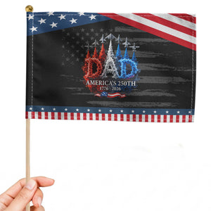 Dad USA 250th Anniversary Patriotic Handheld Flag Jet Fighter American Flag Father's Day 4th of July TS11 Distressed 8.2" × 5.5" Black Blue Print Your Wear