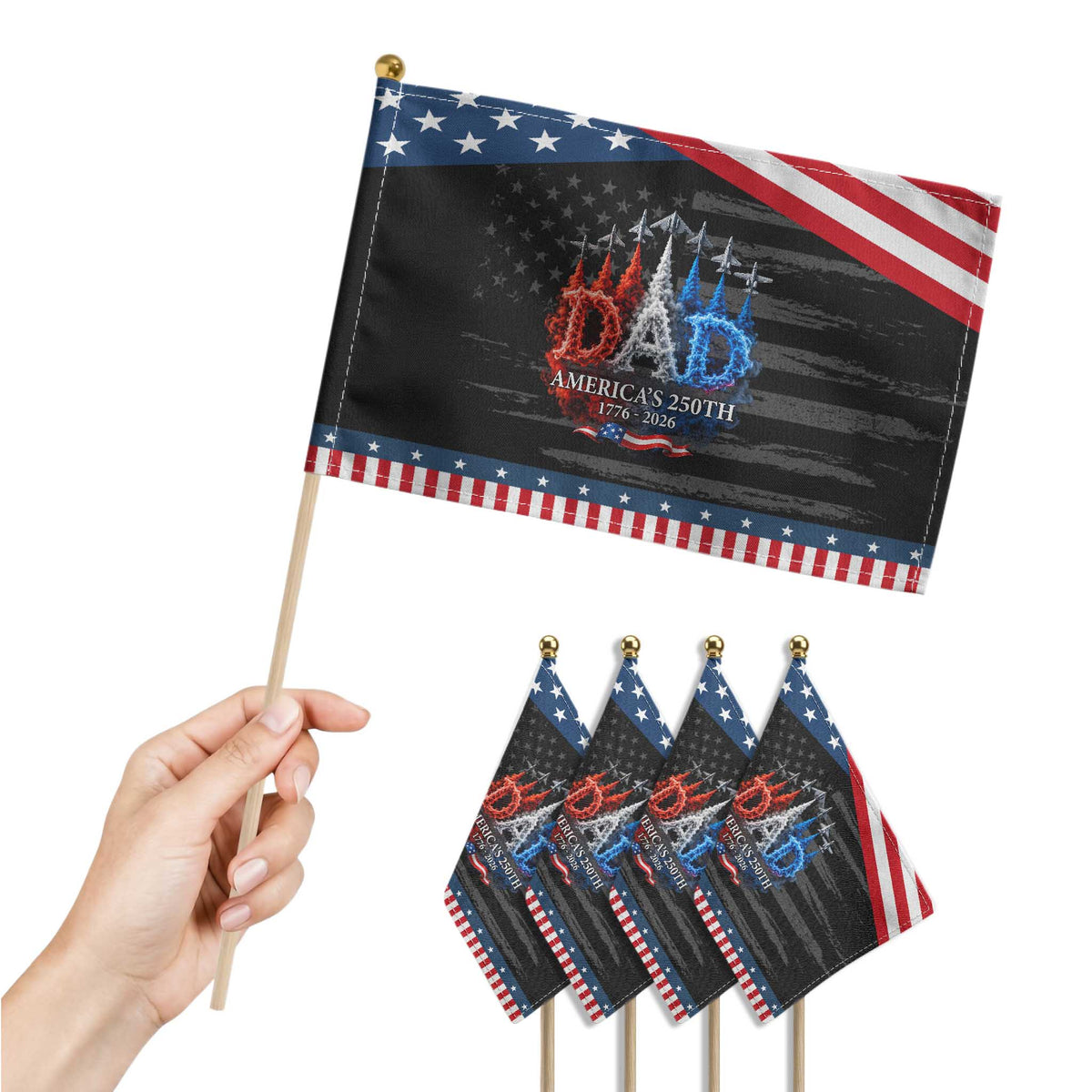 Dad USA 250th Anniversary Patriotic Handheld Flag Jet Fighter American Flag Father's Day 4th of July TS11 Print Your Wear