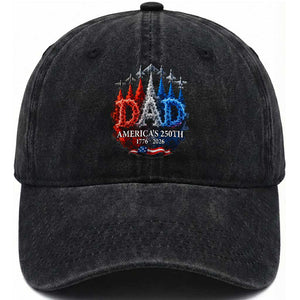 Dad USA 250th Anniversary Washed Cotton Baseball Cap Jet Fighter American Flag Father's Day 4th of July TS11 Print Your Wear
