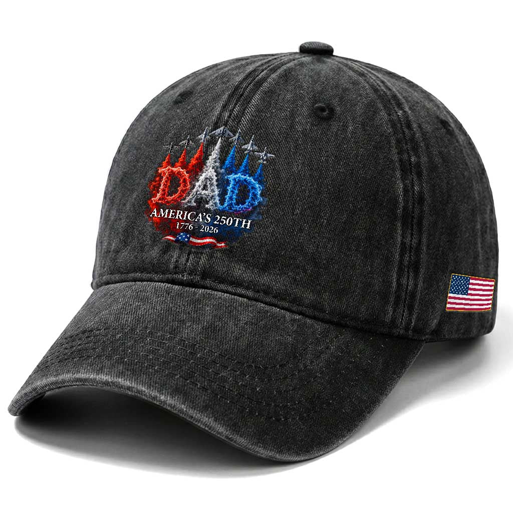 Dad USA 250th Anniversary Washed Cotton Baseball Cap Jet Fighter American Flag Father's Day 4th of July TS11 Print Your Wear