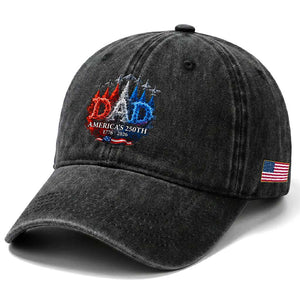 Dad USA 250th Anniversary Washed Cotton Baseball Cap Jet Fighter American Flag Father's Day 4th of July TS11 Print Your Wear