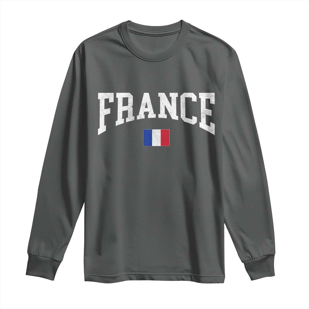 France Sports Throwback Design Vintage French Flag Long Sleeve Shirt TS11 Dark Heather Print Your Wear