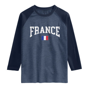 France Sports Throwback Design Vintage French Flag Raglan Shirt TS11 Heather Denim Navy Print Your Wear