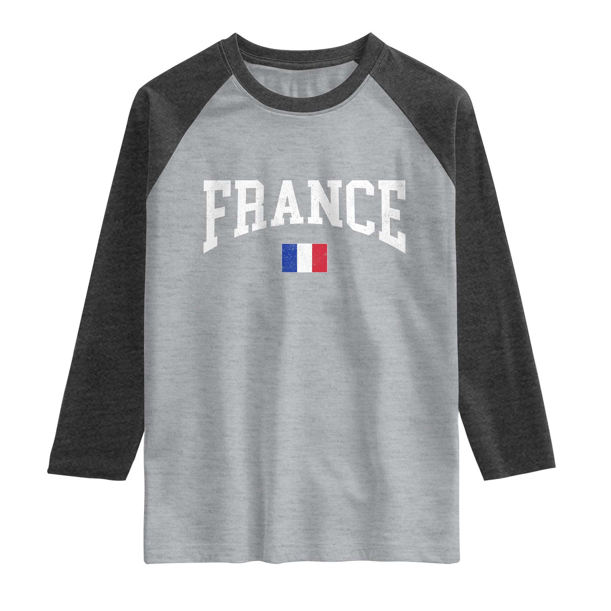 France Sports Throwback Design Vintage French Flag Raglan Shirt TS11 Heather Gray Heather Charcoal Print Your Wear