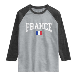 France Sports Throwback Design Vintage French Flag Raglan Shirt TS11 Heather Gray Heather Charcoal Print Your Wear