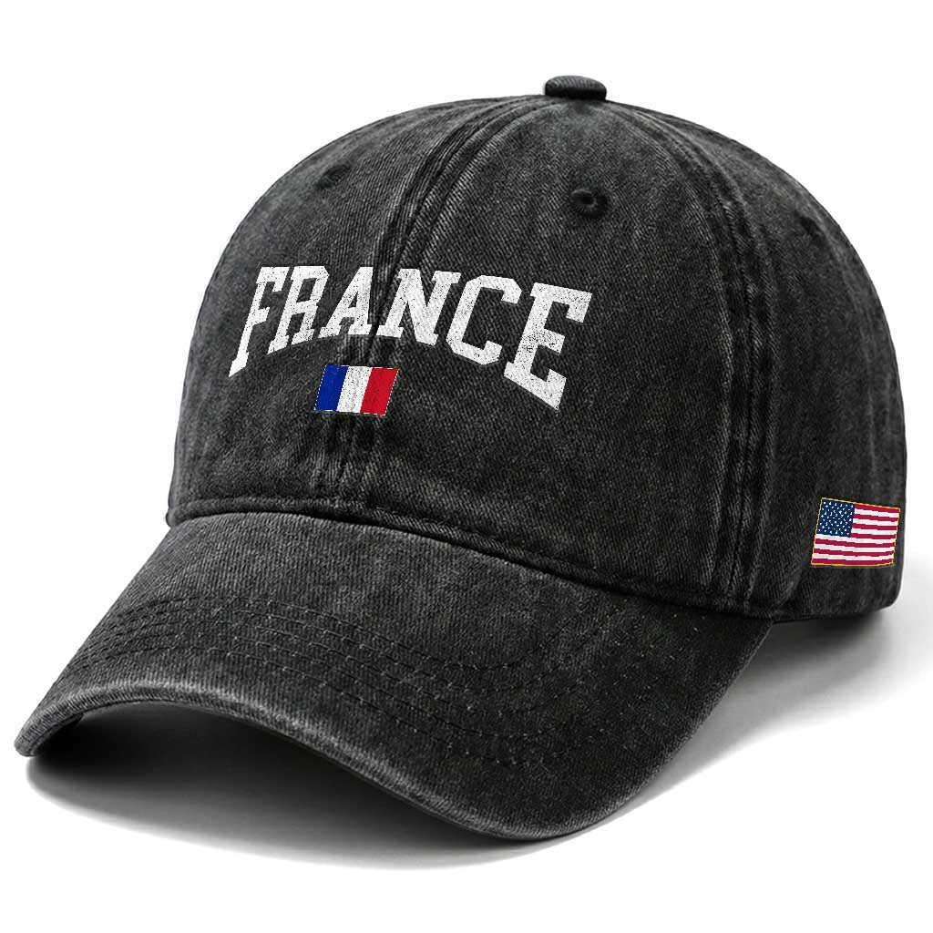 France Sports Throwback Design Vintage French Flag Washed Cotton Baseball Cap