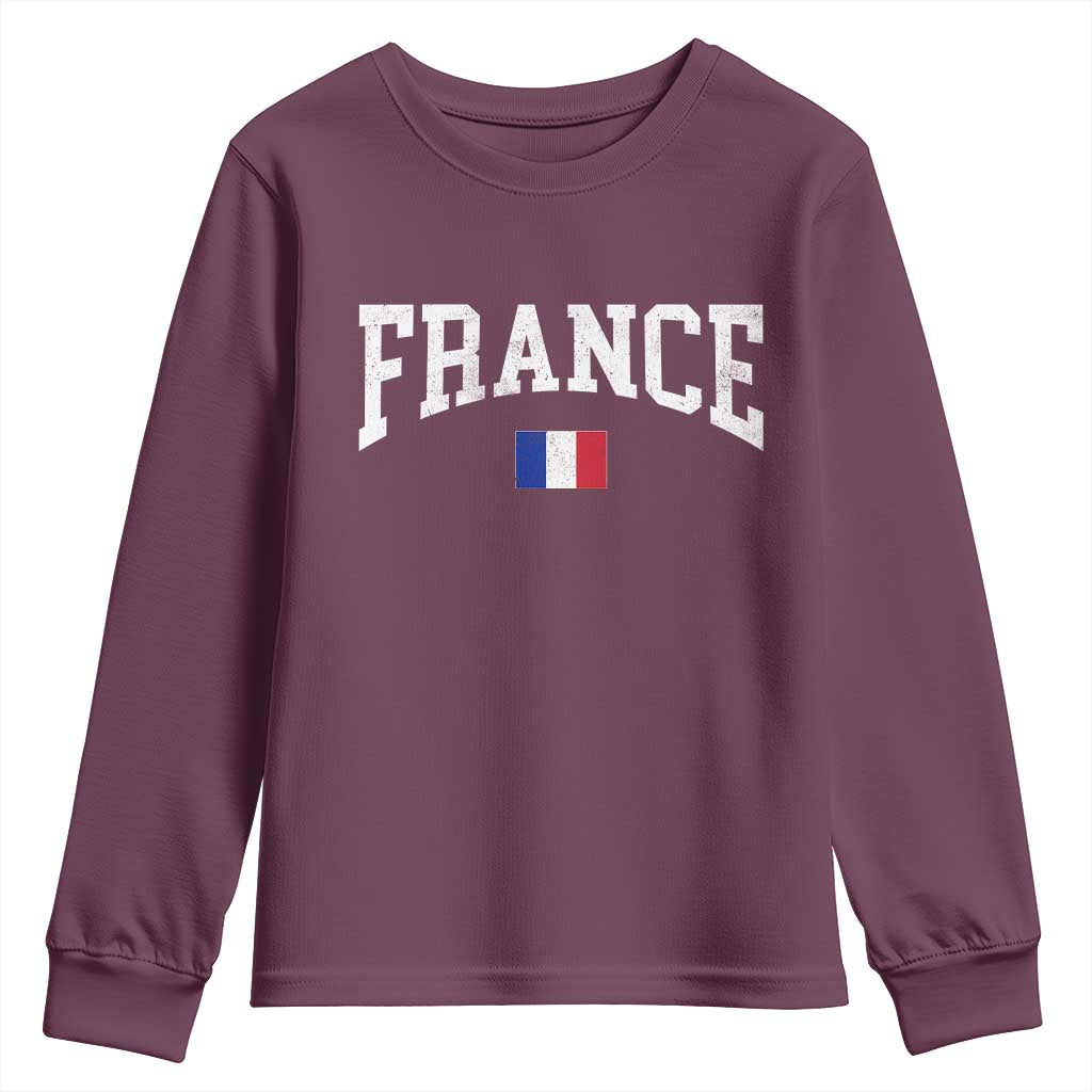France Sports Throwback Design Vintage French Flag Youth Sweatshirt TS11 Maroon Print Your Wear
