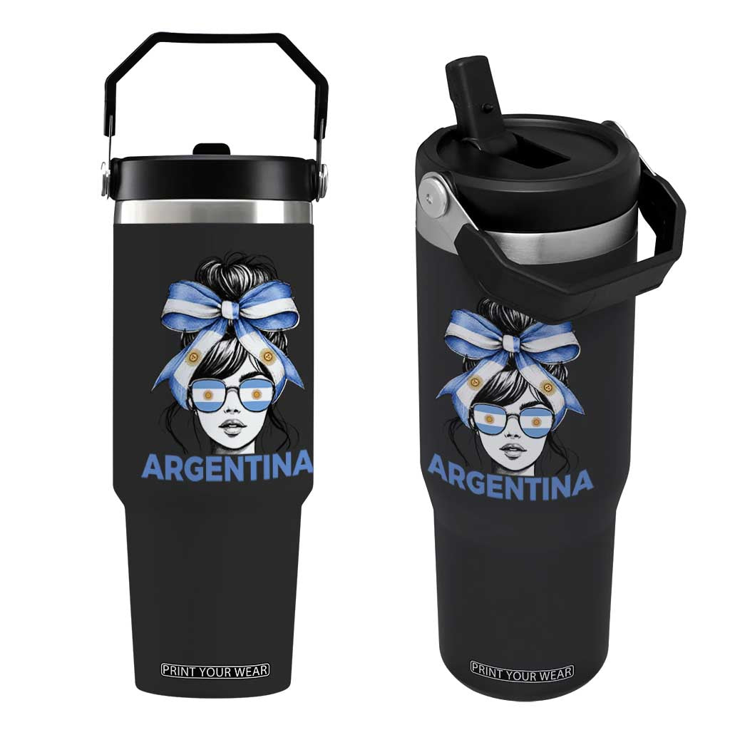 Messy Bun Argentina Pride Argentinian Girl Flip Straw Tumbler TS11 One Size: 30 oz Black Print Your Wear