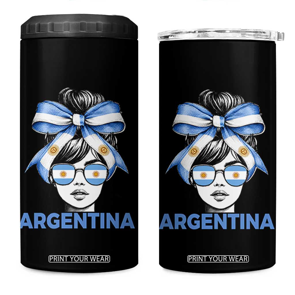 Messy Bun Argentina Pride Argentinian Girl 4 in 1 Can Cooler Tumbler TS11 One Size: 16 oz Black Print Your Wear