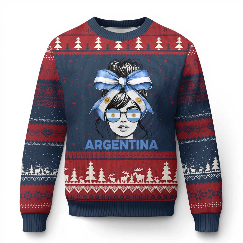 Messy Bun Argentina Pride Argentinian Girl Ugly Christmas Sweater
