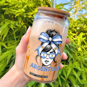 Messy Bun Argentina Pride Argentinian Girl Glass Can TS11 Black Print Your Wear