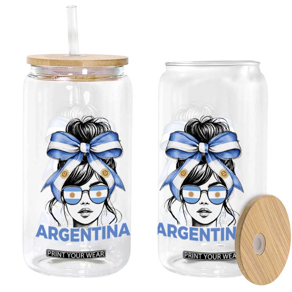 Messy Bun Argentina Pride Argentinian Girl Glass Can TS11 Print Your Wear
