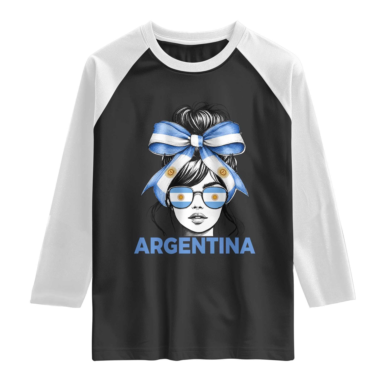 Messy Bun Argentina Pride Argentinian Girl Raglan Shirt TS11 Black White Print Your Wear