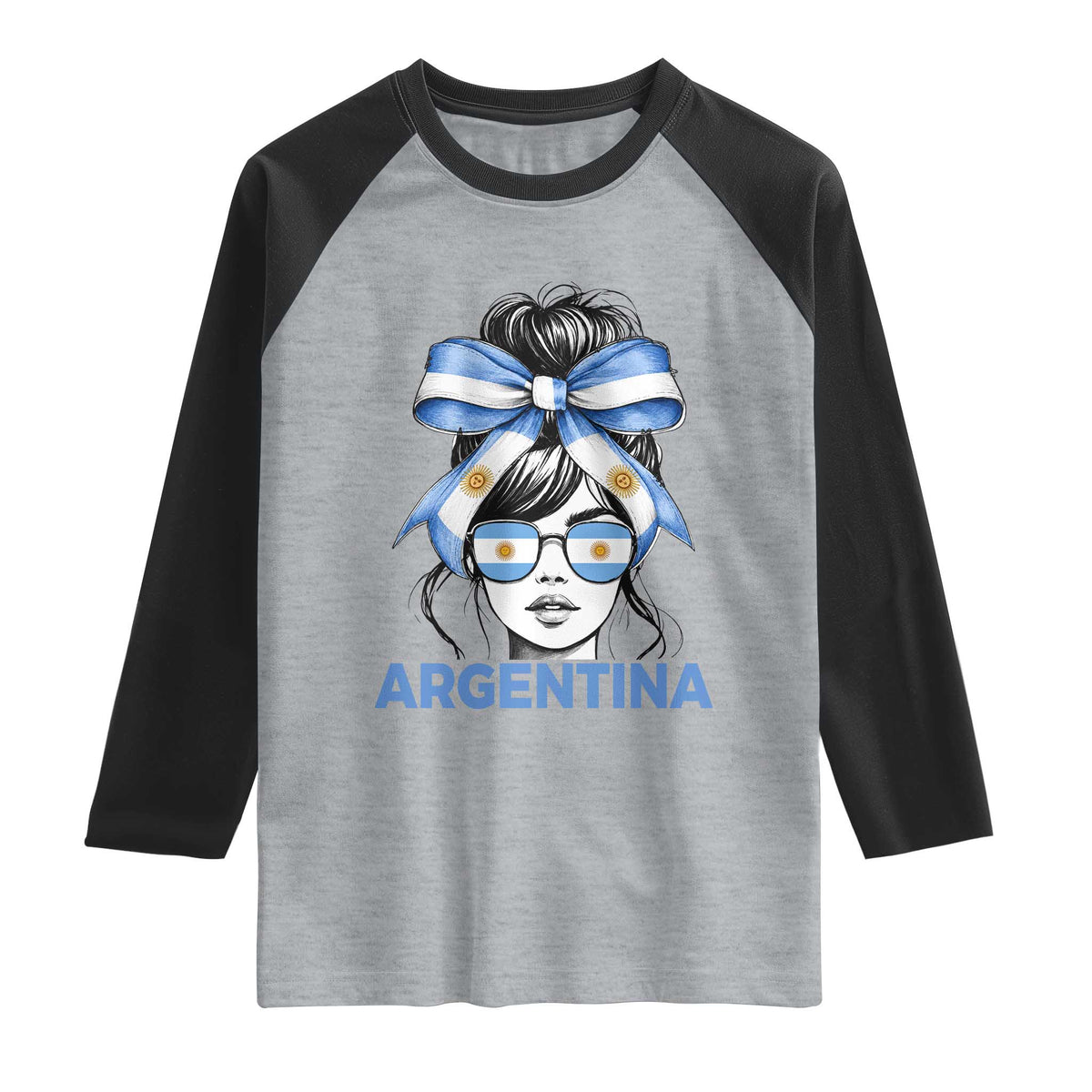 Messy Bun Argentina Pride Argentinian Girl Raglan Shirt