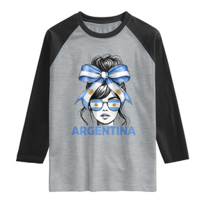 Messy Bun Argentina Pride Argentinian Girl Raglan Shirt