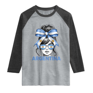 Messy Bun Argentina Pride Argentinian Girl Raglan Shirt