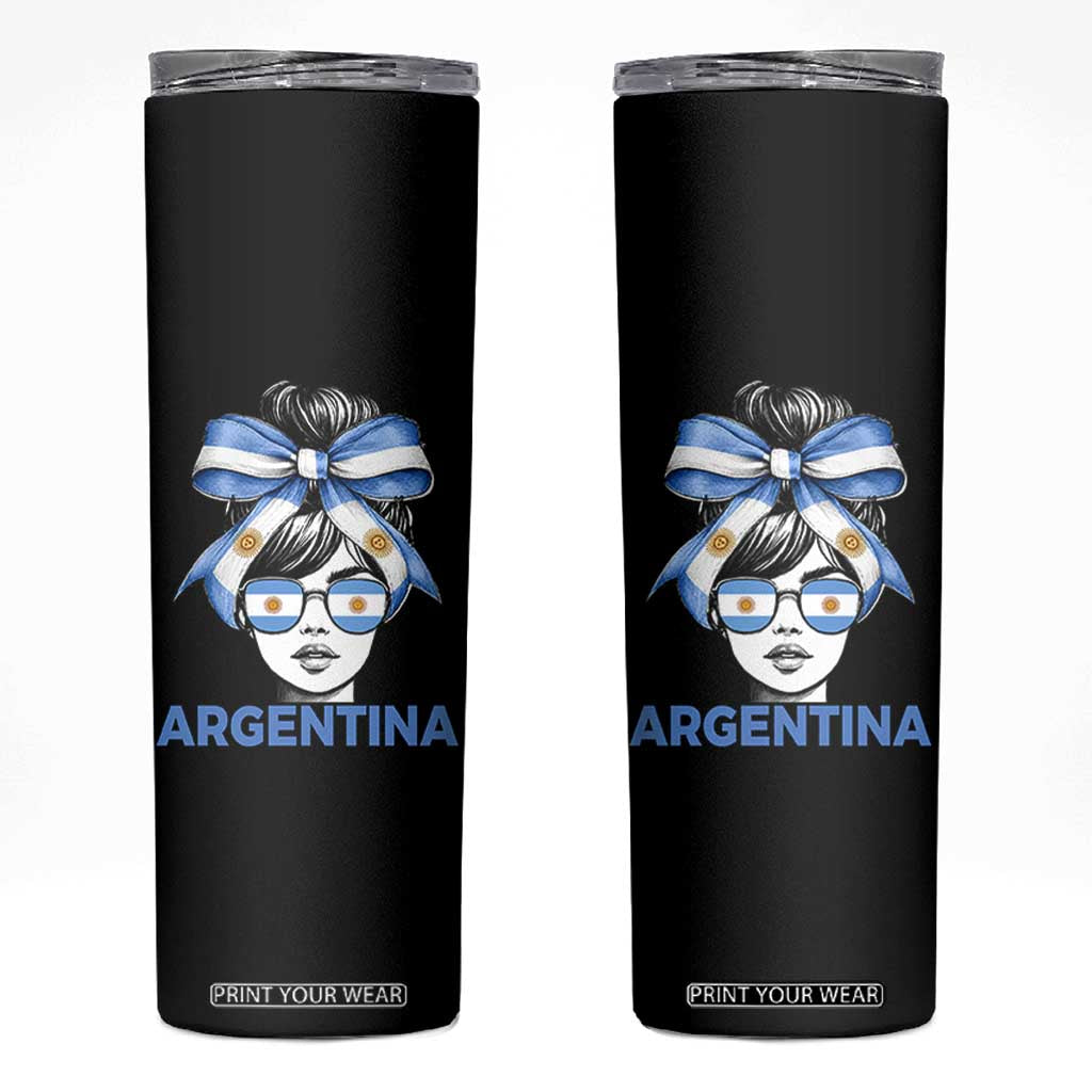 Messy Bun Argentina Pride Argentinian Girl Skinny Tumbler TS11 Black Print Your Wear