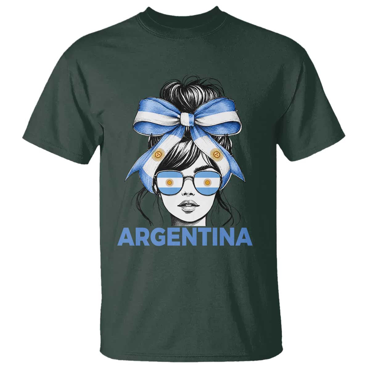 Messy Bun Argentina Pride Argentinian Girl T Shirt TS11 Dark Forest Green Print Your Wear