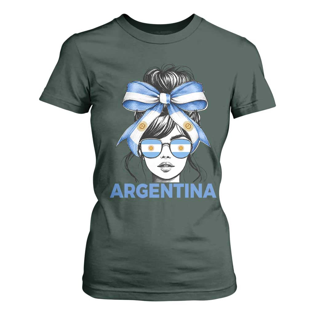 Messy Bun Argentina Pride Argentinian Girl T Shirt For Women TS11 Dark Forest Green Print Your Wear