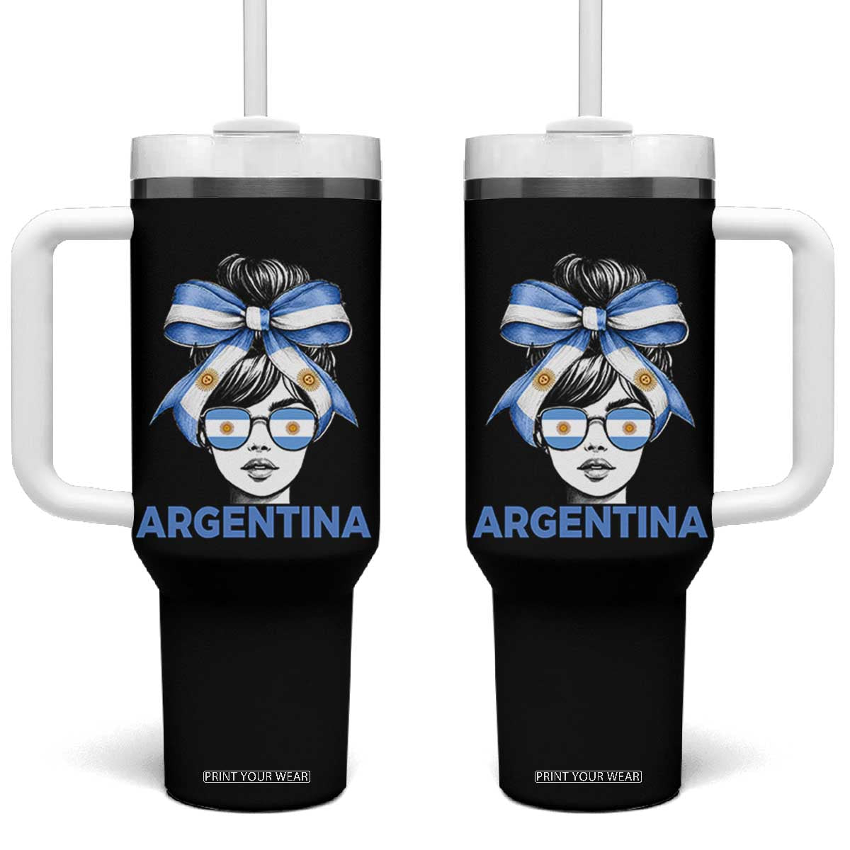 Messy Bun Argentina Pride Argentinian Girl Tumbler With Handle TS11 One Size: 40 oz Black Print Your Wear