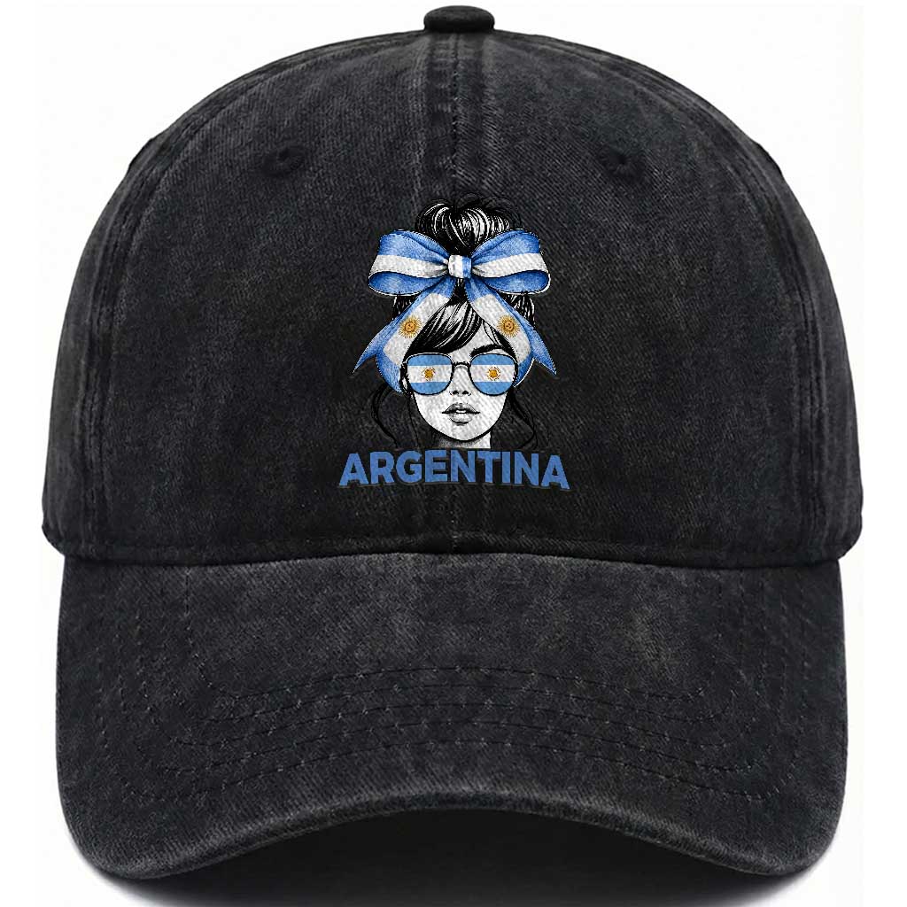 Messy Bun Argentina Pride Argentinian Girl Washed Cotton Baseball Cap
