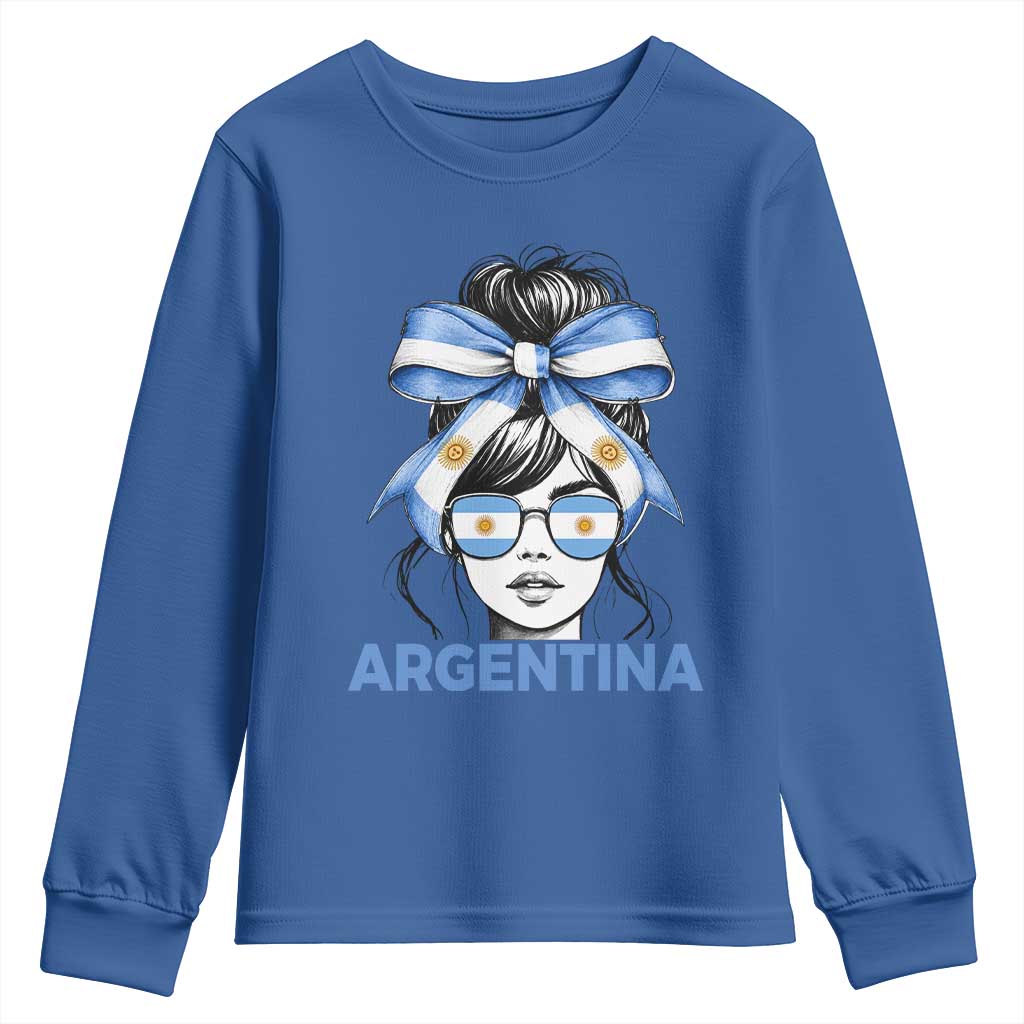 Messy Bun Argentina Pride Argentinian Girl Youth Sweatshirt TS11 Royal Blue Print Your Wear