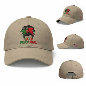 Portugal Messy Bun Girl Pride Portuguese Roots Baseball Cap