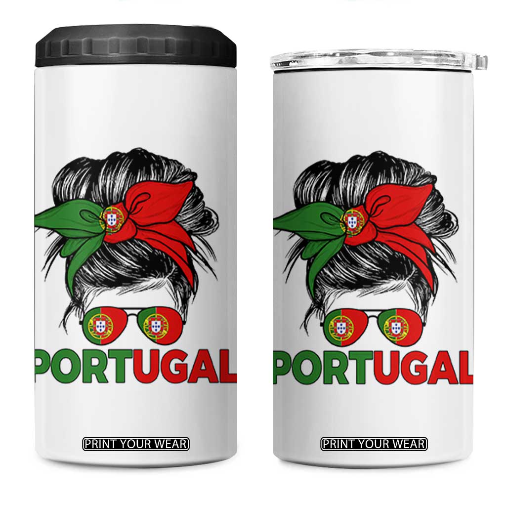 Portugal Messy Bun Girl Pride Portuguese Roots 4 in 1 Can Cooler Tumbler