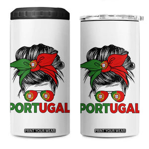 Portugal Messy Bun Girl Pride Portuguese Roots 4 in 1 Can Cooler Tumbler