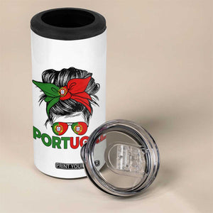 Portugal Messy Bun Girl Pride Portuguese Roots 4 in 1 Can Cooler Tumbler