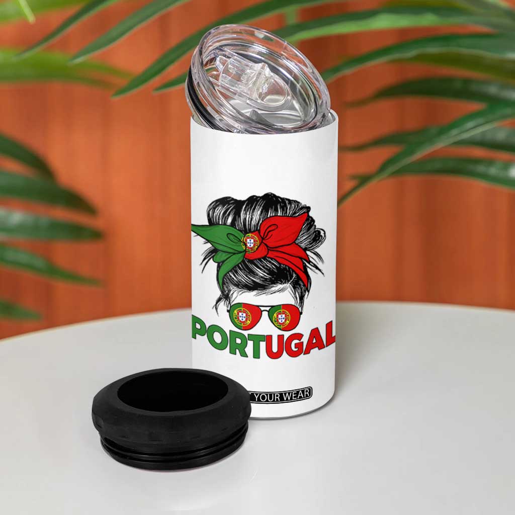 Portugal Messy Bun Girl Pride Portuguese Roots 4 in 1 Can Cooler Tumbler