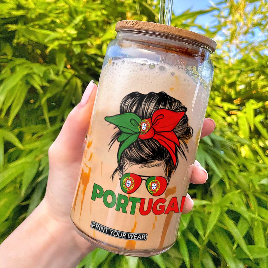 Portugal Messy Bun Girl Pride Portuguese Roots Glass Can