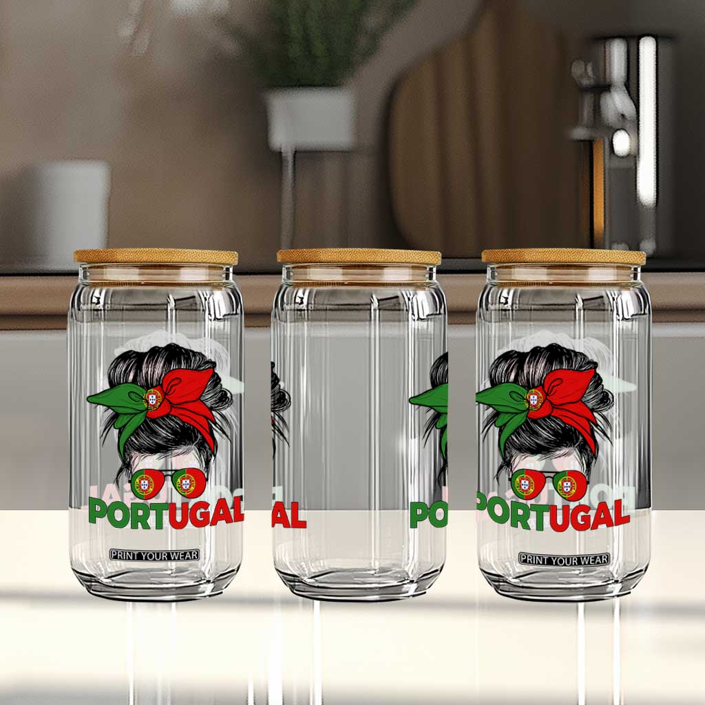 Portugal Messy Bun Girl Pride Portuguese Roots Glass Can